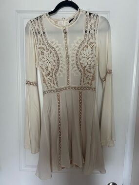 Vintage For Love and Lemons White Lace Panel Long-Sleeve Skater Dress